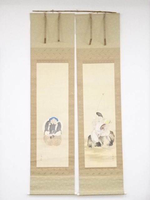 JAPANESE HANGING SCROLL / HAND PAINTED / LUCKY GOD